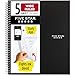 Five Star Spiral Notebook, 5 Subject, Wide Ruled Paper, 200 Sheets, 10-1/2" x 8", Black (72045)
