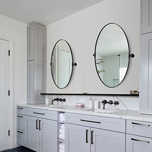Moon Mirror Pivot Bathroom Mirror, Black Oval Mirror For Bathroom, Oval Black Vanity Mirror, Oval Pivot Bathroom Mirror, Tilting Bathroom Pivoting Mirror For Wall Mounted(Overall 25.37" X 30") #TOP1