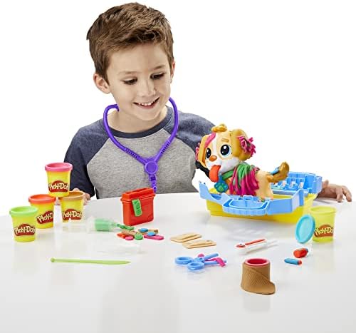 Play-Doh Weterynarz, zestaw do zabawy dla dzieci w wieku od 3 lat z zabawkowym psem, opakowaniem do przechowywania, 10 narzędziami i 5 kolorami ciastoliny, produkt nietoksyczny