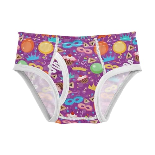 GuoChe Ropa interior de algodón puro para niños pequeños, ropa interior cómoda con cintura flexible para fiestas infantiles, Patrón de elementos de fiesta, 5-6 años