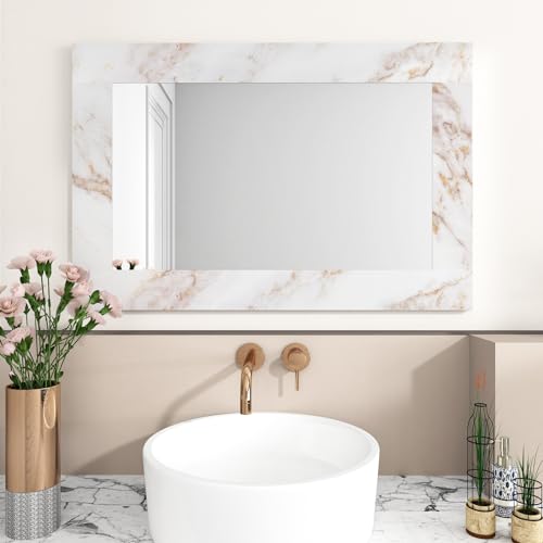 Wallercity Bordas de papel de parede de vinil à prova d'água mármore branco/dourado, moldura espelh