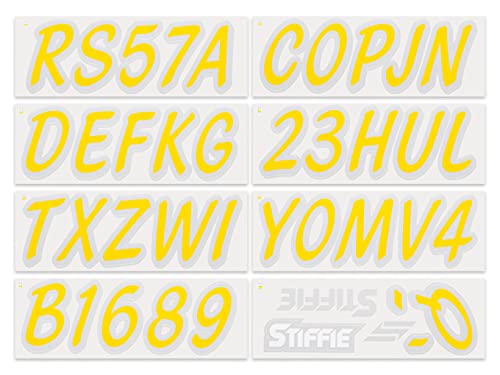 Image of Whipline Solid Yellow /Silver 3 inch Alpha-Numeric Registration Identification Numbers Stickers Decals for Boats & Personal Watercraft