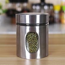 DECAGON Steel Cover Window Clear Glass Jars for Kitchen Storage Food Spices Canister with Airtight Lid Container Organizer,Tea Coffee & Sugar, Spices and Multi Use for Kitchen 350ML (PCS OF 1)