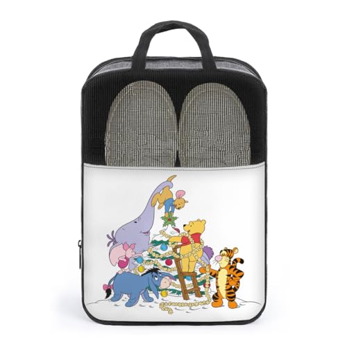 シューズケース くまのプーさん シューズバッグ 靴袋 シューズポーチ シューズ袋 靴入れ 1足分 靴収納 履き替え 収納バッグ 小物入れ シューズ収納 通気性 持ち運び便利 旅行 出張 アウトドア プレゼント