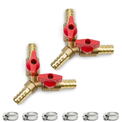 Bwintech - Bwintech 2 Pcs 10mm Robinet à boisseau sphérique 3 voies en laiton, Raccord de vanne d'arrêt à 2 interrupteurs en forme de Y avec 6 colliers de serrage