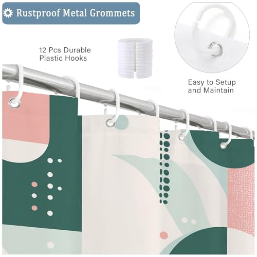 Rideau de douche 160x160 vert géométrique anti-moisissure - 5