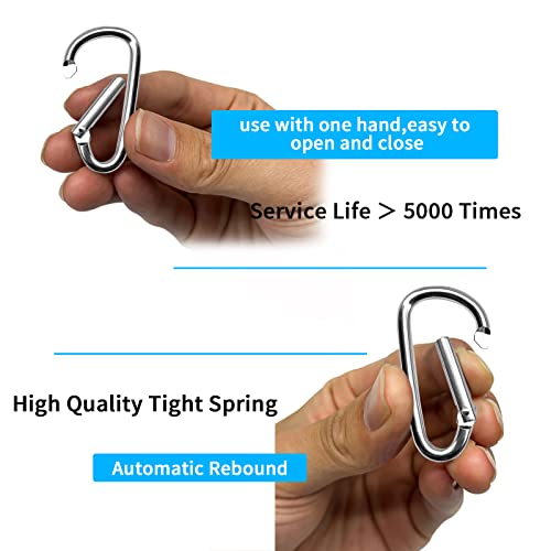 30Pcs 2 Inch Carabiner Keychain Clips, Aluminum Caribeener D Shape Buckle With Key Rings And Wire Keychain Cable, Silver #TOP3