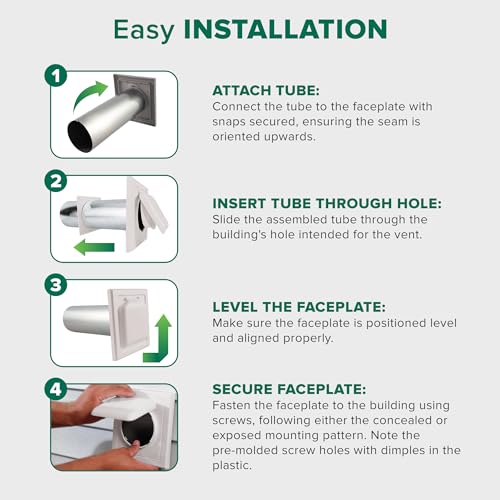Image of NO-PEST VENT Dual Door Dryer Vent Cover 4 Inch Outdoor, Made in USA, Highest UV-Resistant Plastic, No Lint-Collecting Screen (Light Grey, 4 inch Plastic Vent With Duct Tube)