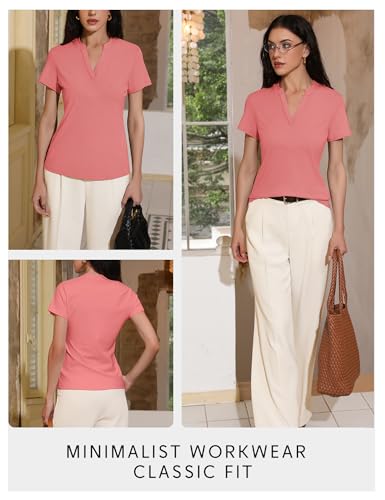 Image of Meetrendi Women's Notch V Neck T-Shirt Slim Fit Premium Cotton Blend Short Top