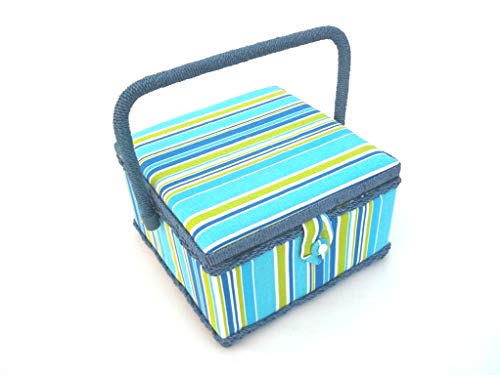 Preisvergleich Produktbild Nähkästchen, Nähkorb, Handarbeitskorb blau-grün, Sonderserie von Korbhaus Gesthüsen