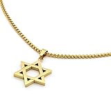Mens Stainless Steel Gold Tone Star of David Medal Pendant 24