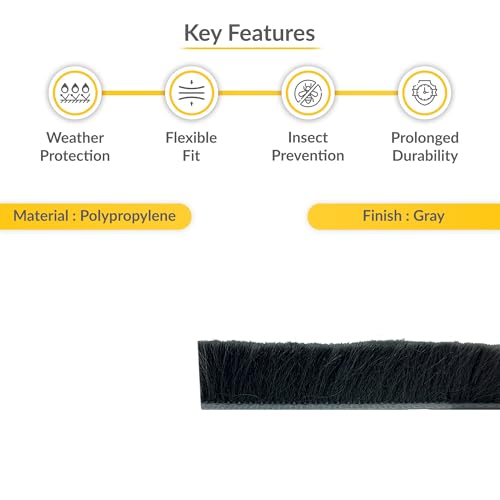 Brixwell Storefront Door Pile Weatherstrip - 100\' Roll, 0.350\" Pile Height, Gray, Weatherstripping for Doors and Windows, Weatherproof Door Seal, Storefront Weatherization - Thumbnail 3