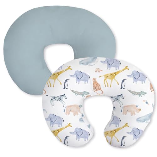 Image of Little Grape Land Nursing Pillow Covers 2 Pack, Soft & Breathable Removable Breastfeeding Pillows Covers for Feeding Pillows, Nursing Pillow Slipcover for Baby Girls Boys, (Fauna)