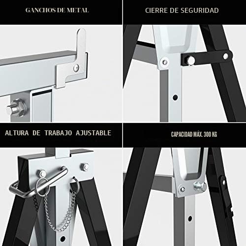 Set de 2 caballetes de Trabajo telescópicos Plegables de 300 kg, Ideales como arrastrador de pontones, Banco de Trabajo y Soporte de Corte de Vigas.