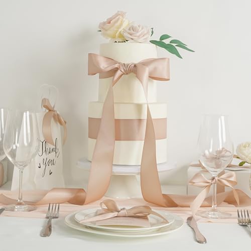 HUIHUANG Luxury Thick Ribbon Rose Gold Pink Ribbon 2\" Double-Faced Extra Density Shimmer Satin Ribbon for Bridal Favor, Flower Bouquet, Wedding and Christmas Decor, Crafts and Bows, Gift Wrapping