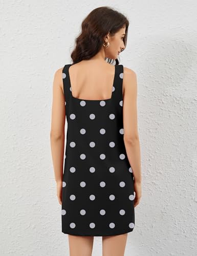 Image of Burtell Summer Sleeveless Cotton Linen Mini Dresses for Women Casual Square Neck Backless Short Dress Solid Tank Shift Dress