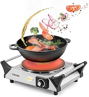 Duronic Hot Plate HP1SS | for Table-Top Cooking | 1500W | Stainless-Steel Electric Single Hob with Handles | 1 Cast Iron Portable Hob Ring | for Warming, Cooking, Boiling, Frying, Simmering