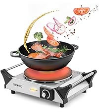 Duronic HP1 BK Elektrische Kookplaat | 1500W | Draagbaar Zwart Steel Elektrisch Fornuis | 1-Pits Enkele Pit Gietijzer | Voor koken, bakken, braden, sudderen, warmhouden | Handvatten