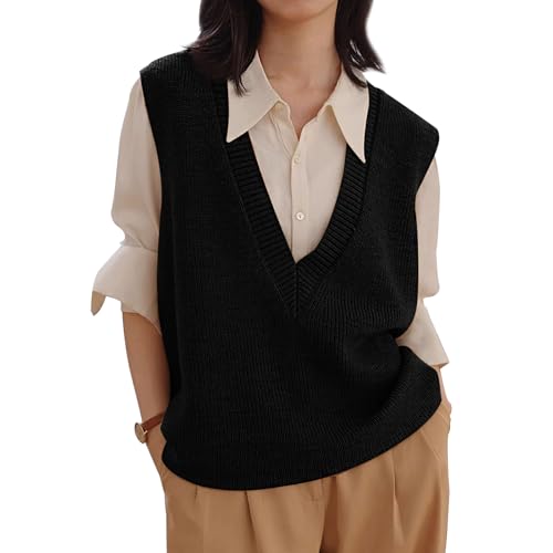 ZUEVI Women's Sweater Vest V Neck Sleeveless Pullover Knitwear Tops Casual Trendy Solid Crop Knitted Sweaters Vests2