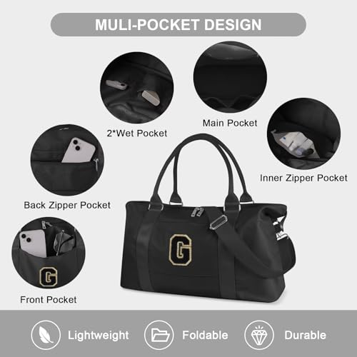 Dance Gym Duffel Bag for Teen Girls,Personalized Initial Travel Weekender Bag,Overnight Carry On Duffle for Women,Sports Travel Cheer Bag,Monogram Graduation Birthday Gifts for Tween Preppy(black-G) by XSUIOY - Used condition - Image 8