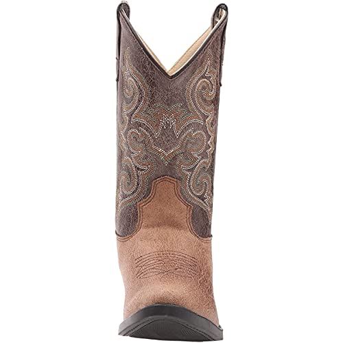 Old West Kid's Boots Unisex-Child J Toe Leather Embroidered Western Boots, Tan Vintage Foot/Brown Crackle Shaft, 9 D #TOP1