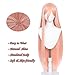 Half and Half Power Wig Long Straight Anime Orange Pink Cosplay Wigs with Horn Hairpins 39'' Synthetic Hair for Women Halloween Party