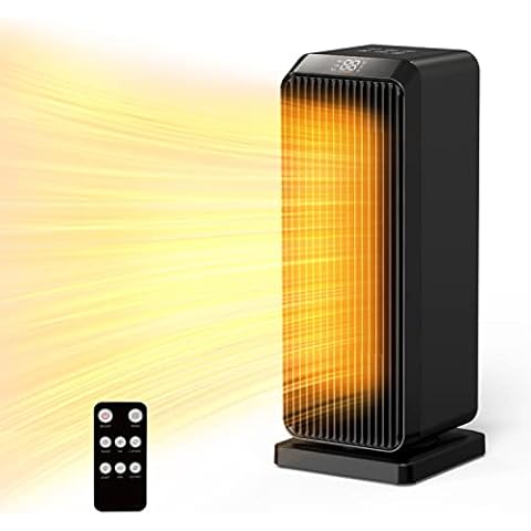 MA3TY Calefactor 1800W, ECO Calefactor bajo consumo, Termostato, PTC, 70° Oscilación, Temporizador 1-12h, Control Remoto, Protección contra Sobrecalentamiento y Vuelco, 3 Modo, Calentador, hogar Cover