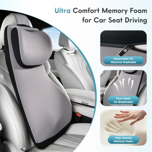 Image of FLORICH Memory Foam Lumbar Support and Headrest Pillow for Car Ergonomic Integrated Widened Design Head Neck Lumbar Support Breathable Washable Cushion for Car Truck Seat Long Driving Back Pain Relief