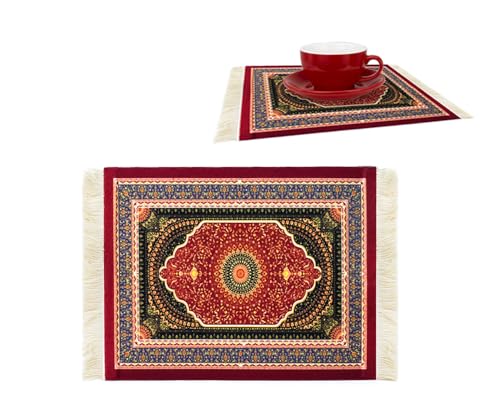 Table Rug Coasters Bohemian Drink Mats Persian Style Rug Coasters Set Of 4 | With Fringed ...