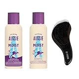 Aussie Moist Shampoo and Detangling Conditioner Set, Travel Size Mini Hair Care Duo with Australian Macadamia