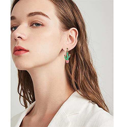 3 Pairs Unique Handmade Lightweight Funny Green Enamel Plant Cactus Dangle Drop Earrings Sets for Women Sweet Creative Potted Plant Stud Earrings3