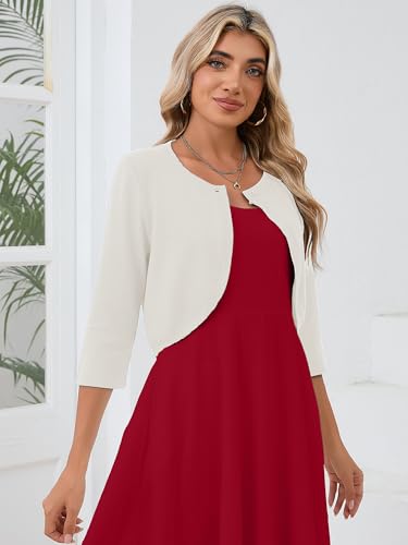 Image of Heymoments Women's 3 /4 Sleeve Casual Shrugs Lightweight Open Front Cropped Cardigan for Dresses
