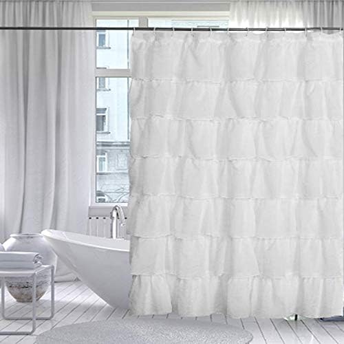 Gee Di ModaGee Di Moda Gypsy Ruffled Shower Curtain in White (70x72) - Add Charm and Style to Your Bathroom Decor