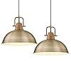 Emliviar Farmhouse Rustic Pendant Light Fixtures Set of 2, Brass Pendant Lighting for Kitchen Island with Hammered Metal Dome Shade, GE269MIL-2L BG+WD