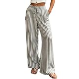 Women's Classic Striped Pants Drawstring Elastic Waist...