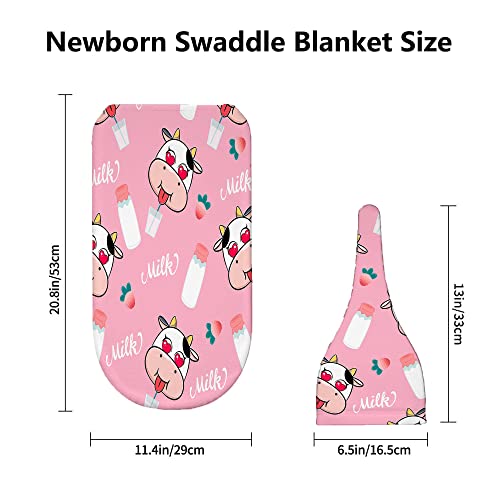 Image of Cartoon Cow Newborn Swaddle Blankets Beanie Hat Sets,Newborn Receiving Blanket for Boy Girl,Swaddle Sack Shower Infant Gift, One Size