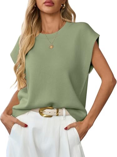 Image of GREAIDEA Womens Sleeveless Sweater Vest Crewneck Cap Sleeve Knit Tops Trendy 2026 Summer Spring Business Casual Shirts