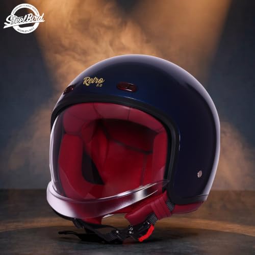 Image of Steelbird SBH-67 Retro 5.0 DOT and ISI Certified Open Face Helmet for Men and Women