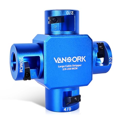 VANSORK 10380 Large Cable Stripper (2/0-250 MCM) 4-in-1 Clover Design Heavy-duty Cable Stripping and Cutting tool Large Gauge Wire Stripper for Thick Cables Big Round Wire Insulation Jacket Removal