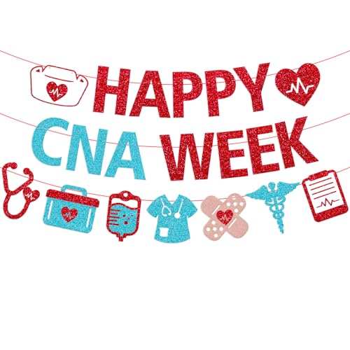 Happy CNA Week Banner CNA Appreciate Week Party Decorations We Love Our CNAS Thank You for All You Do Nursing Assistant Week Hospital Office Party Supplies (Red and Blue)