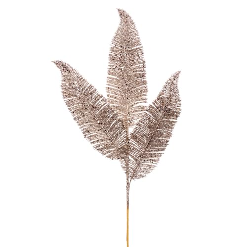 24.5 in. Feather Fern Glitter Spray Champagne - 6 per Bag