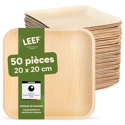 Leef 50x Palmblatt Teller eckig - Einweggeschirr kompostierbar...