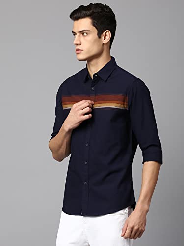 Image of Dennis Lingo Men's Navy Slim Fit Cotton Casual Shirt