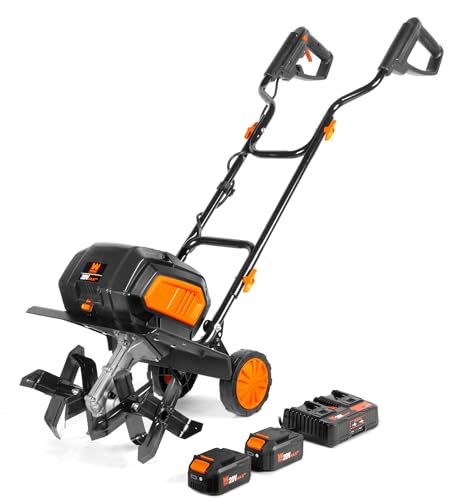 Wen 20V Max Cordless 14-Inch Brushless Electric Tiller with Two 4.0 Ah Batteries and Dual-Port Charger (20724)
