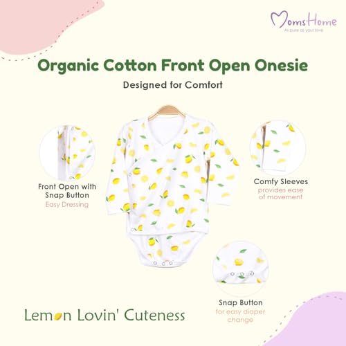 Image of MOM'S HOME Organic Cotton Front Open Kimono Onesie For Newborn Baby | New Born Clothing For Boys & Girls | 0-6 Months | Pack of 1