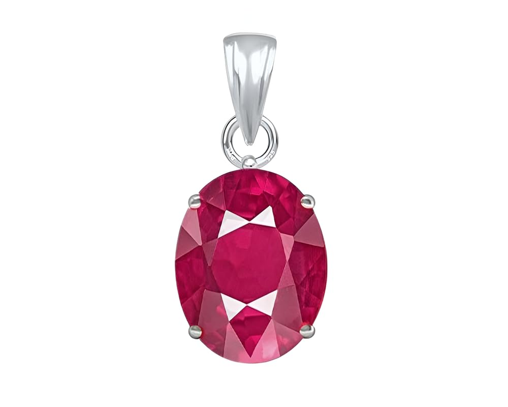PTM Natural Ruby/Manik 3.25 to 10.25 Ratti or 3.00 to 9.50 Carat Astrological Certified Gemstone bis Hallmark 925 Sterling Silver Pendant for Men & Women