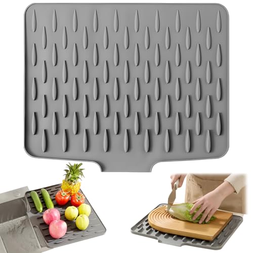 Silicone Dish Drying Mat, Drying Mat for Kitchen, Leak-Proof Worktop Protector Made of Silicone, Heat Resistant, Non-Slip, for Kitchen Sink, Bathroom Worktops, 40 x 32.5 cm