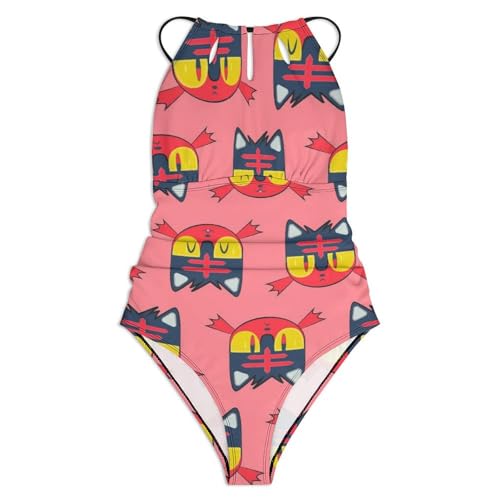 Maillot de bain gainant motif chat rouge résolvant les complexes complexes du ventre - 3