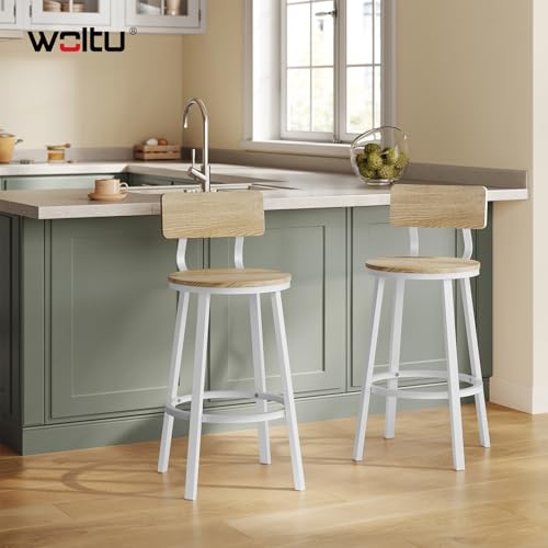 Miniatura 2 de Woltu Taburetes Bar Juego De 2, Taburetes Altos Cocina Con Respaldo Y Reposapiés, Sillas Modernas De Isala Mostrador, Restaurante Y Bistro, Base De Metal, Roble Claro