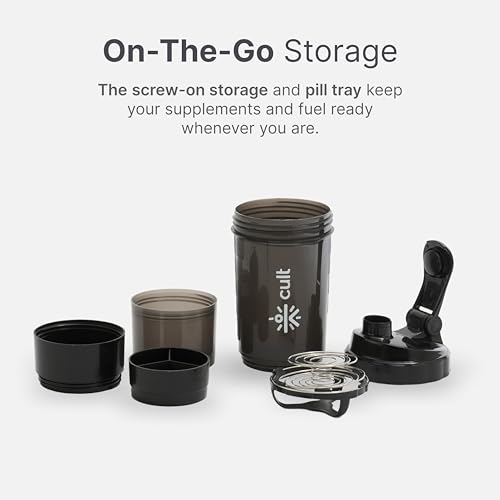 Image of Cult Spider Gym Shaker Bottle | 550ml | 2 Storage Compartment | Workout | Shaker Bottle for Men & Women | Black
